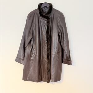 Vintage Tibor Leathers Brown Coat with Genuine Fur Trim